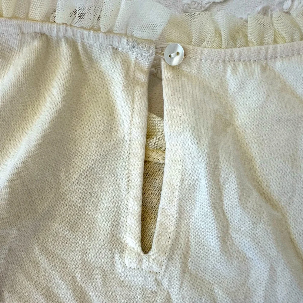 Anthropologie Gold and Cream Embellished Puff-Sleeve Blouse